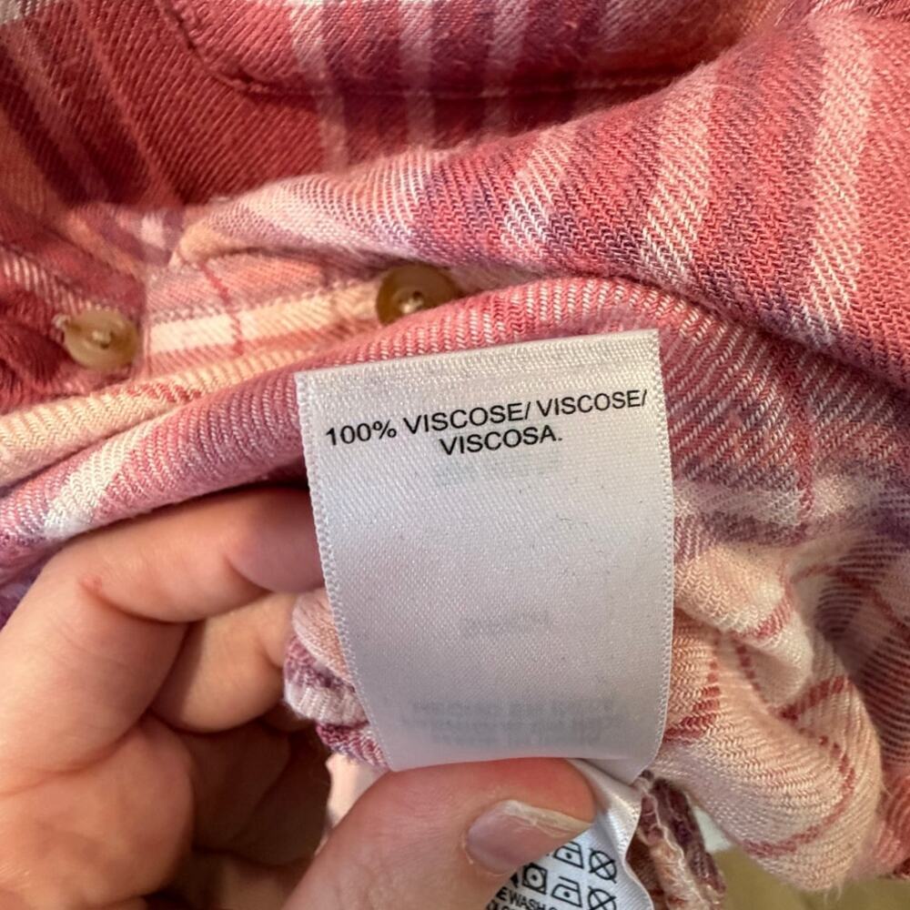Lucky Brand 100% Viscose Pink Flannel Plaid Button Down Womens Small - Picture 3 of 4